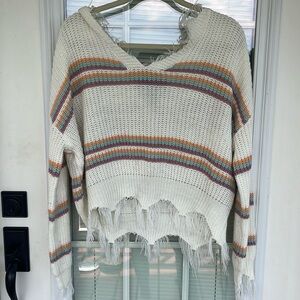Rue21 Cream Neon Colorful Distressed Sweater Small